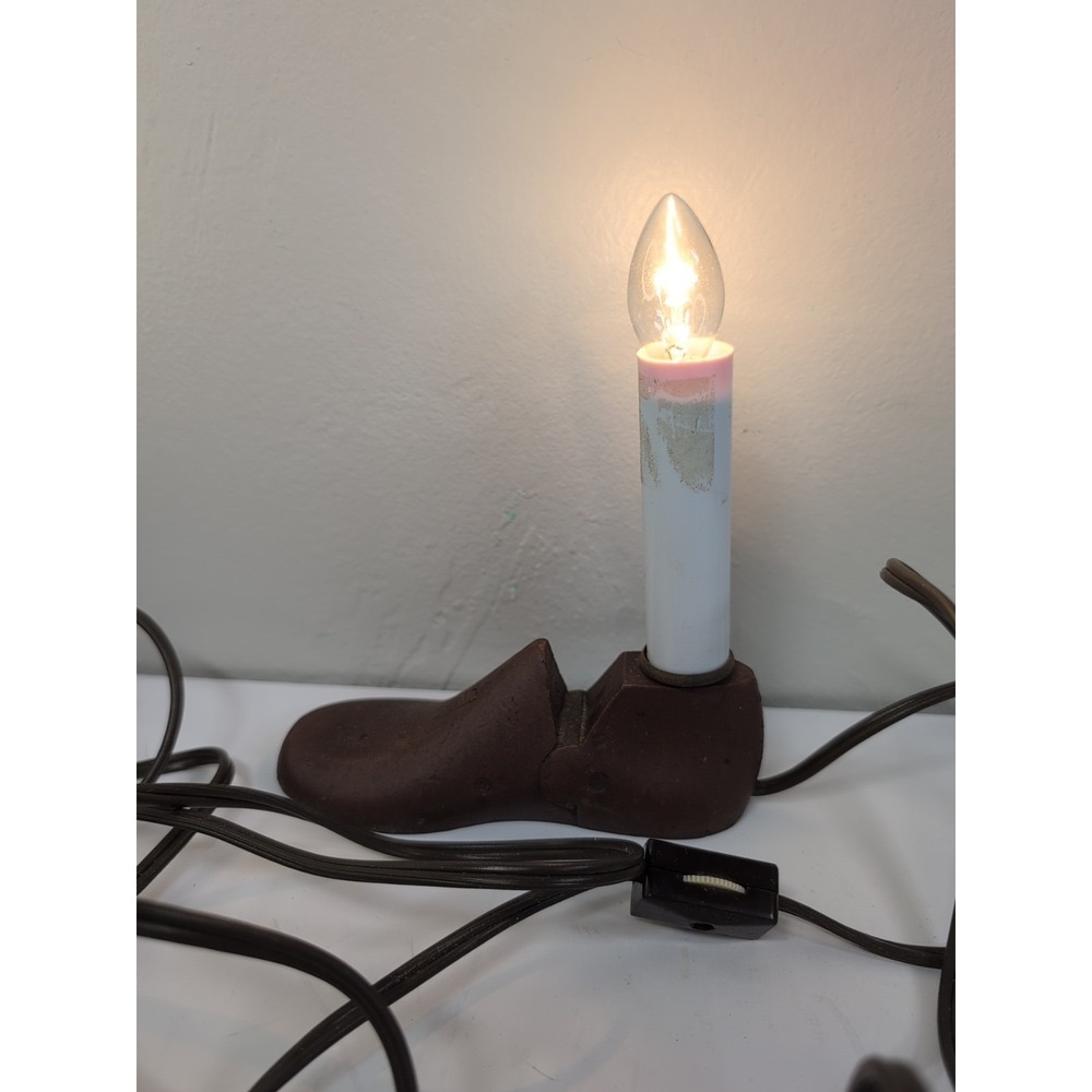 Antique Vintage Original Wood‎ Shoe Form Candle Flame Electric Night  Light 6"